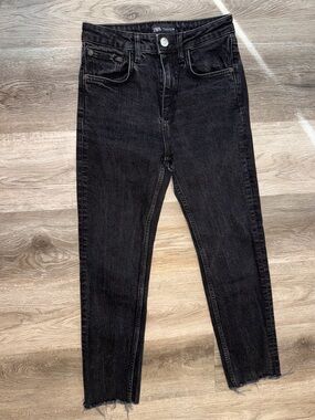 Zara Women's Washed Black Straight Leg Jeans